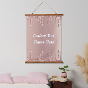 Rose Gold Glitter Hanging Tapestry and Custom Text