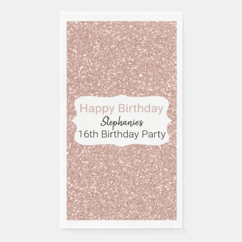 Rose Gold Glitter Happy Birthday Paper Guest Towels