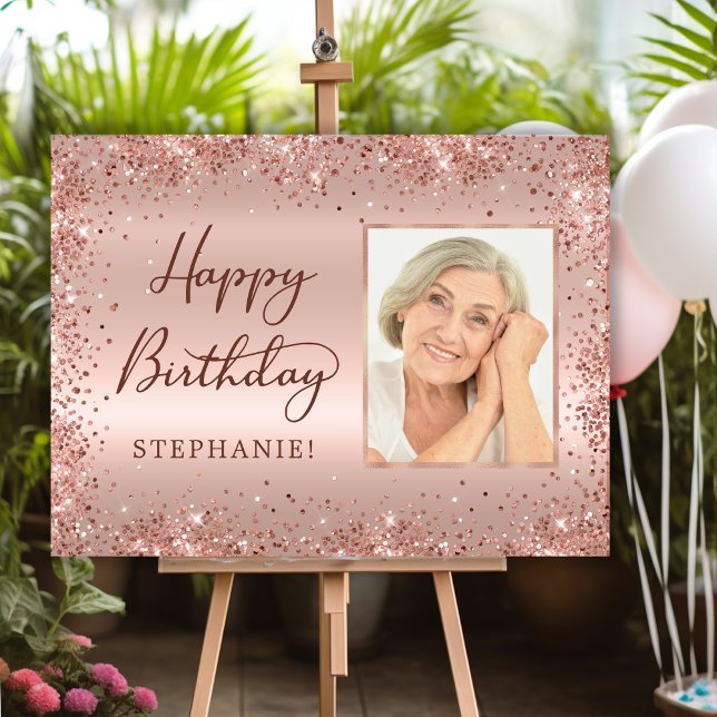 Rose Gold Glitter Happy Birthday Script Photo  Foam Board (Creator Uploaded)