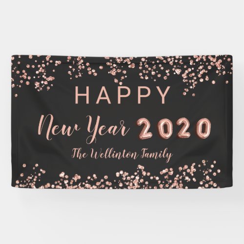 Rose gold glitter happy new year 2020 balloons banner