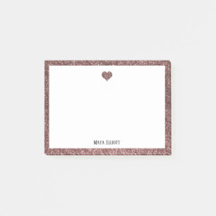 Rose Gold Glitter Heart & Border with White Post-it Notes
