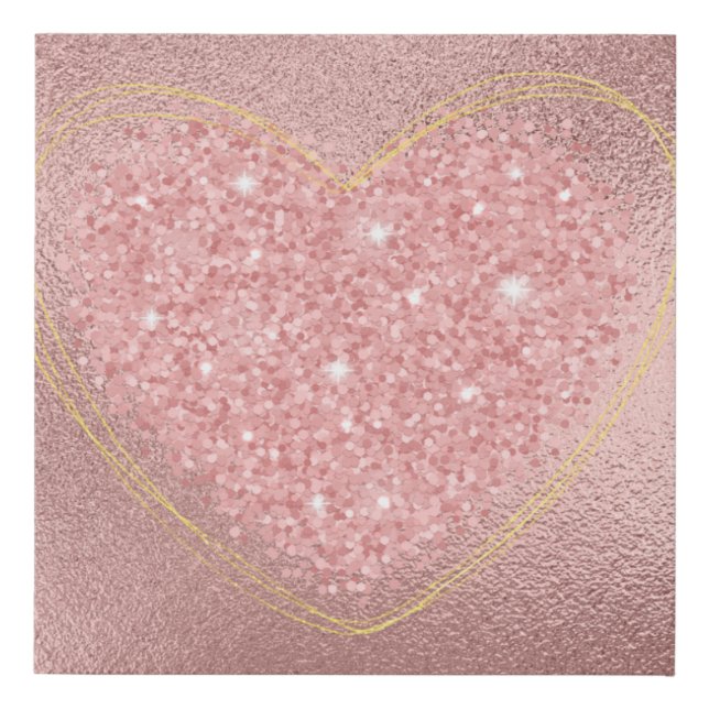 Rose Gold glitter heart Faux Canvas Print (Front)
