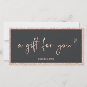 Rose Gold glitter heart gray logo gift certificate