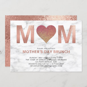 Rose Gold Glitter Heart Mother's Day Brunch Invitation