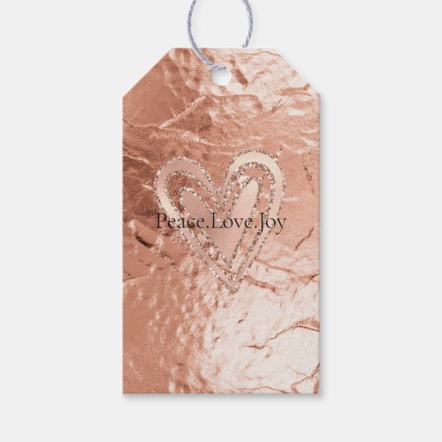 Rose Gold Glitter Heart Peace Love Joy Quote Gift Tags