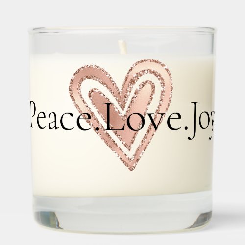 Rose Gold Glitter Heart Peace Love Joy Quote Scented Candle