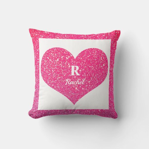 Rose Gold Glitter Heart Valentines Day Monograms Throw Pillow