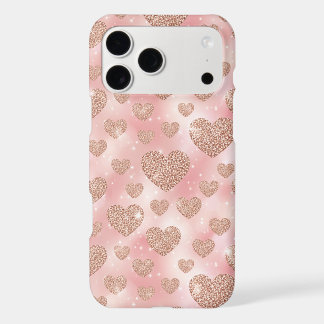 Rose Gold Glitter Hearts Pink Pattern iPhone 17 Pro Max Case