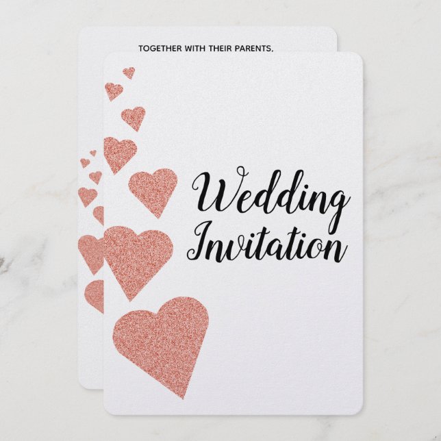 Rose Gold Glitter Hearts Wedding Invitation (Front/Back)