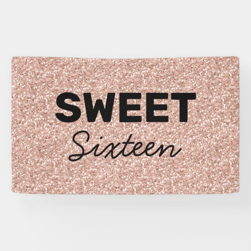 Rose Gold Glitter Hello Sweet Sixteen Birthday Banner