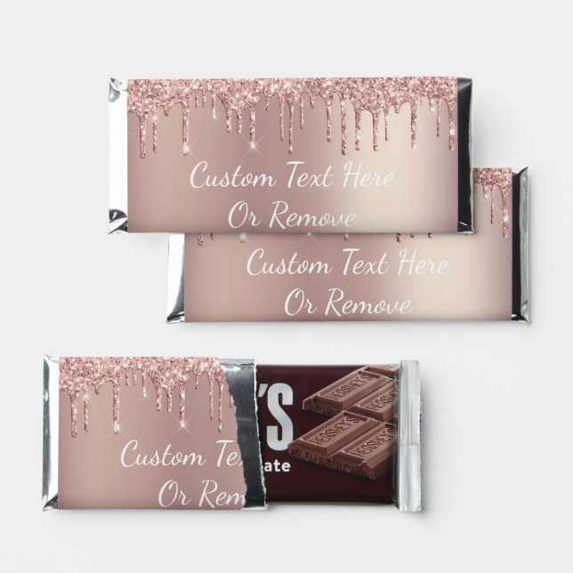 Rose Gold Glitter Hershey Bar Favors Custom Text (Front)