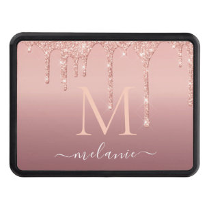 Rose Gold Glitter Hitch Cover Custom Name Letter