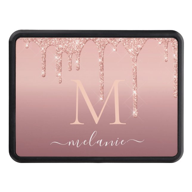 Rose Gold Glitter Hitch Cover Custom Name Letter (Front)