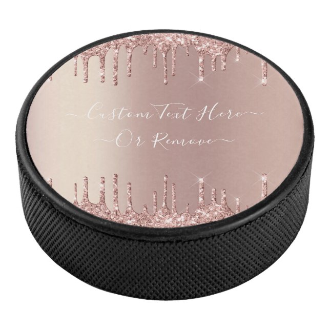 Rose Gold Glitter Hockey Puck with Custom Text (3/4)