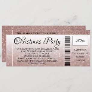 Rose Gold Glitter Holiday Christmas Party Ticket Invitation