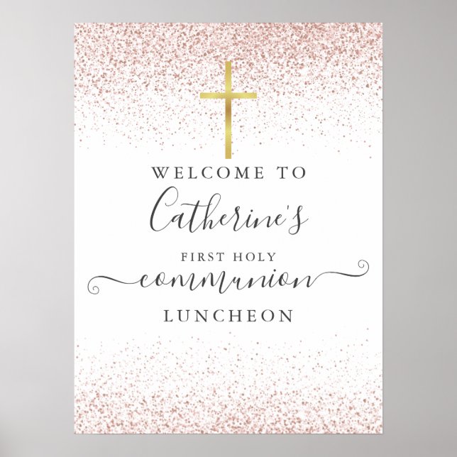 Rose Gold Glitter Holy Communion Luncheon Sign (Front)