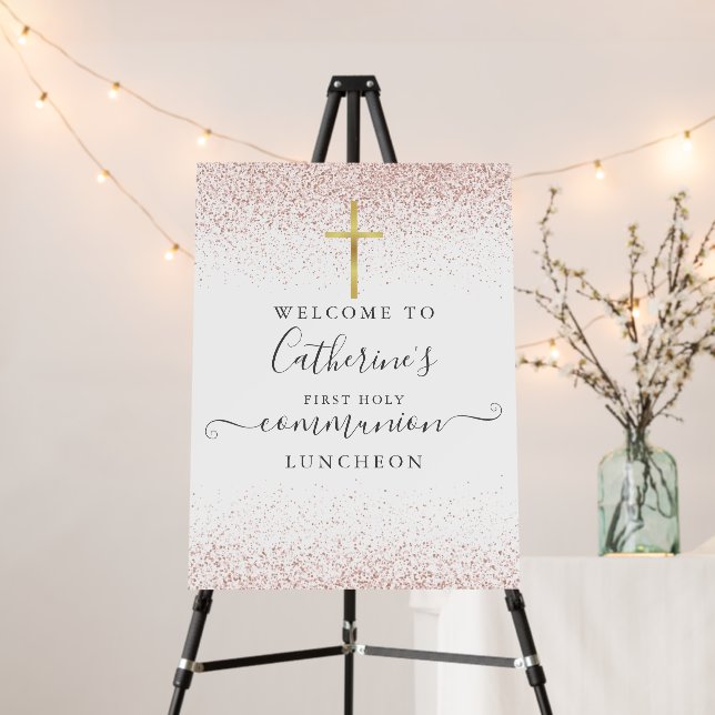 Rose Gold Glitter Holy Communion Luncheon Sign (In Situ (Stand))