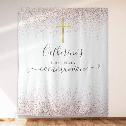 Rose Gold Glitter Holy Communion Photo Backdrop