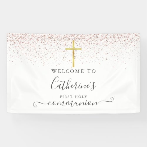 Rose Gold Glitter Holy Communion Welcome Banner