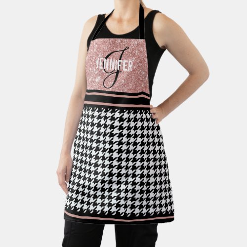 Rose Gold Glitter Houndstooth your name monogram Apron