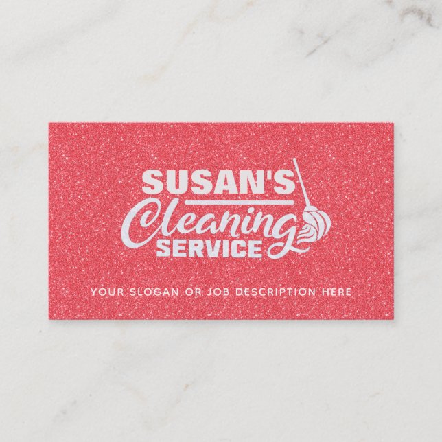 Rose Gold Glitter House Cleaning Business Cards (Front)
