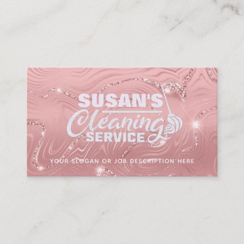 Rose Gold Glitter House Cleaning Business Cards