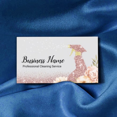 Rose Gold Glitter House Cleaning Maid Service Business Card