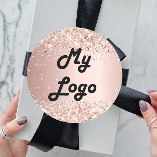 Rose gold glitter image business logo classic round sticker