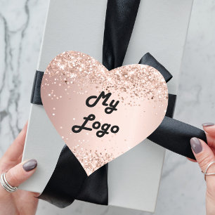 Rose gold glitter image business logo heart sticker