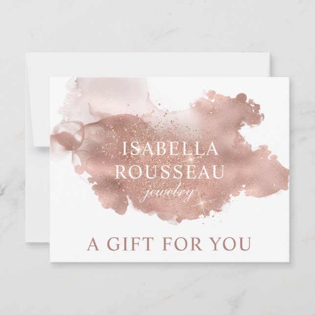 Rose Gold Glitter Ink Jewelry Gift Certificate (Front)