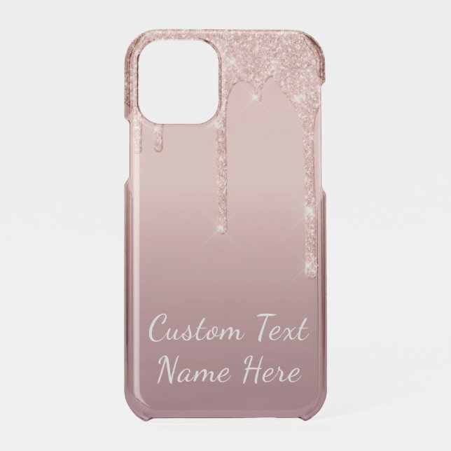 Rose Gold Glitter iPhone Case and Custom Text Name (Back)