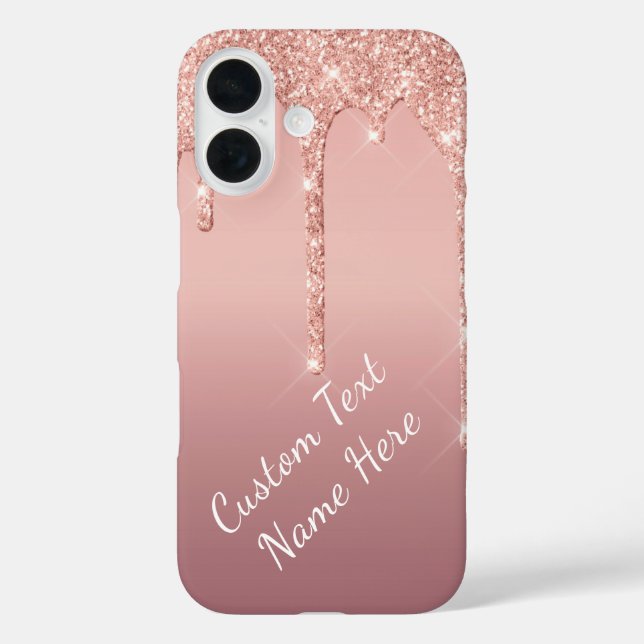 Rose Gold Glitter iPhone Case Custom Text Name (Back)