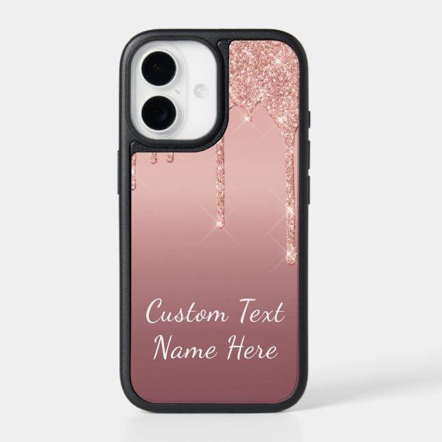 Rose Gold Glitter iPhone Case Personalized Text (Back)