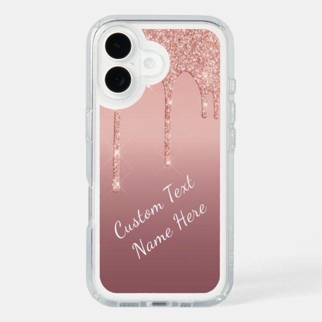 Rose Gold Glitter iPhone Case Personalized Text (Front)
