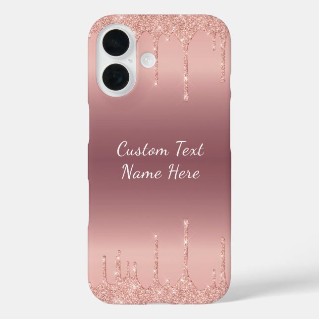 Rose Gold Glitter iPhone Case with Custom Text (Back)