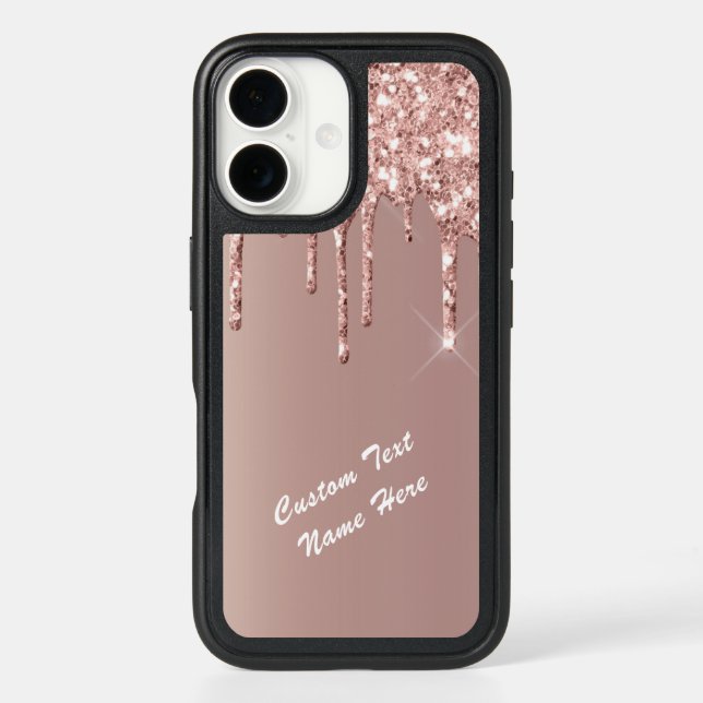 Rose Gold Glitter iPhone Case with Custom Text (Back)