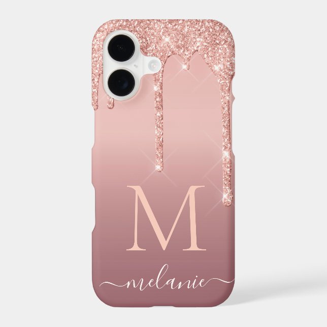 Rose Gold Glitter iPhone Case Your Letter and Name (Back)