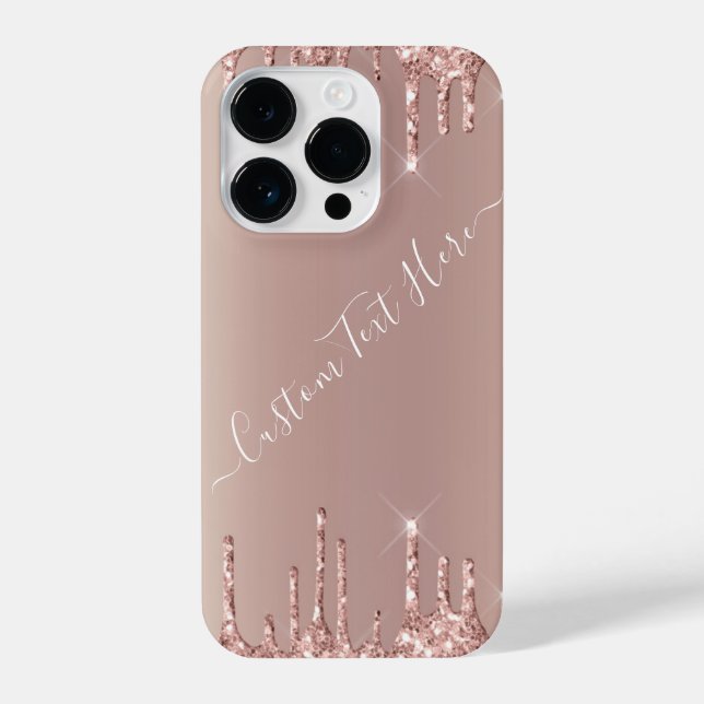 Rose Gold Glitter iPhone Cases with Custom Text (Back)