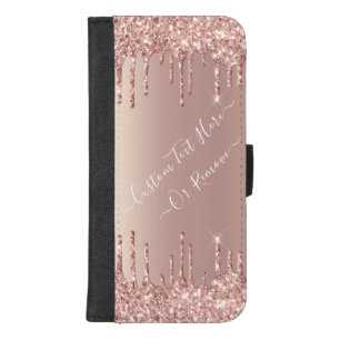 Rose Gold Glitter iPhone Wallet Case Custom Text