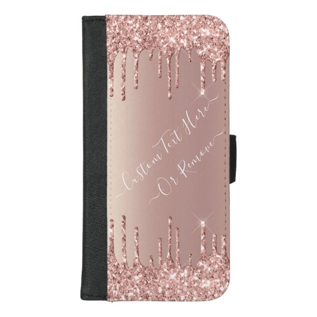 Rose Gold Glitter iPhone Wallet Case Custom Text (Front)
