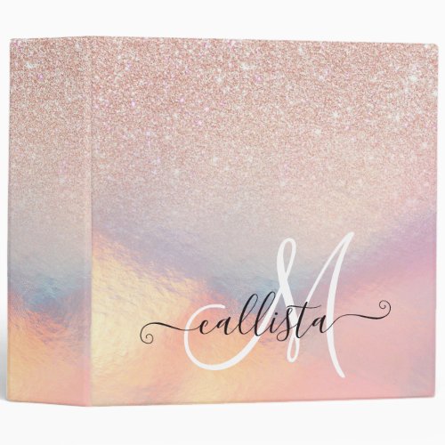 Rose Gold Glitter Iridescent Holographic Gradient 3 Ring Binder