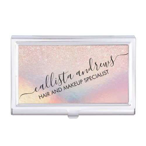 Rose Gold Glitter Iridescent Holographic Gradient Business Card Case