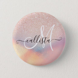 Rose Gold Glitter Iridescent Holographic Gradient Button