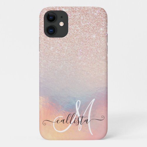Rose Gold Glitter Iridescent Holographic Gradient iPhone 11 Case