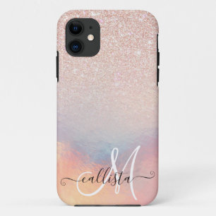 Rose Gold Glitter Iridescent Holographic Gradient iPhone 11 Case