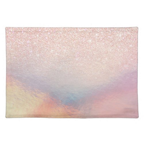 Rose Gold Glitter Iridescent Holographic Gradient Cloth Placemat