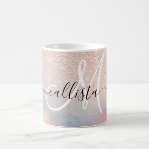 Rose Gold Glitter Iridescent Holographic Gradient Coffee Mug