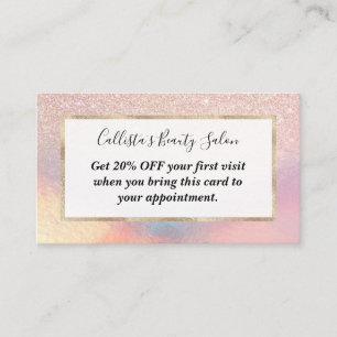 Rose Gold Glitter Iridescent Holographic Gradient Discount Card