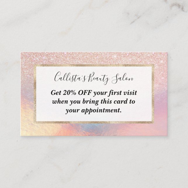 Rose Gold Glitter Iridescent Holographic Gradient Discount Card (Front)