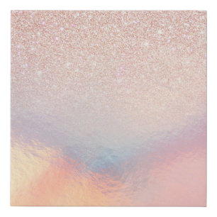 Rose Gold Glitter Iridescent Holographic Gradient Faux Canvas Print